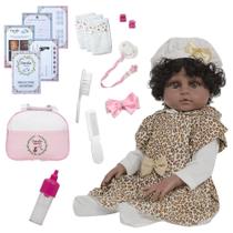 Bebe Reborn Menina Negra Cabelo Cacheado Bolsa 20 Itens