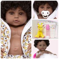 Bebe Reborn Menina Negra Girafinha Corpo Silicone Pode Banho