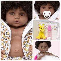 Bebe Reborn Menina Negra Girafinha Corpo Silicone Pode Banho