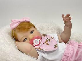 Bebe Reborn Menina Princesa, Realista Feio A Mão Toma Banho Vinil Silicone, Cabelo Fio a Fio, Ruiva, Linda, Teste do pezinho e marca da vacina, 50cm
