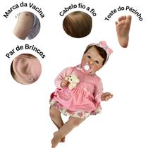 Bebê Reborn Menina Realista Princesa 50cm Corpo Silicone Inteiro Toma Banho Cabelo Enxoval Completo