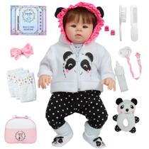 Bebê Reborn Menina Realista Recém Nascida Pandinha Fio a Fio