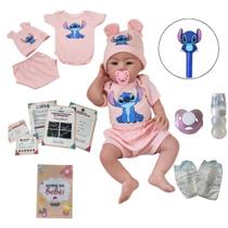 Bebê Reborn Menina Realista Toma Banho Stitch