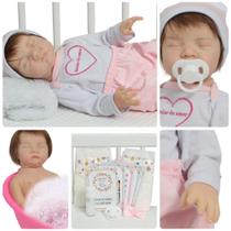 Bebê Reborn Menina Recém Nascida Com Lindo Conjunto e Itens