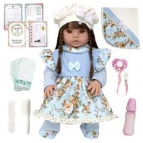 Bebe Reborn Menina Roupa Azul Cabelos Castanhos NPK Doll Bebe Reborn Menina Roupa Azul Cabelos Castanhos NPK Doll