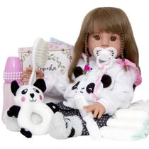 Bebê Reborn Menina Silicone Pandinha Enxoval Completo Barata Bebê Reborn Menina Silicone Pandinha Enxoval Completo Barata
