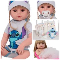 Bebê Reborn Menina Stitch Loira Olhos Castanhos 46cm Fofa Bebê Reborn Menina Stitch Loira Olhos Castanhos 46cm Fofa