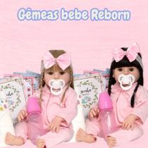 Bebê Reborn Meninas Gêmeas Loira Morena Realista Pode Banho