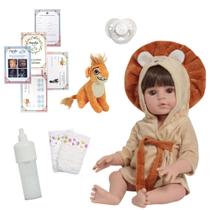 Bebê Reborn Menino 46cm Saída de Banho Leão + Pelúcia