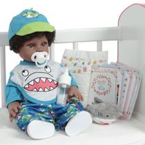 Bebê Reborn Menino Boneco Negro Enxoval Tubarãozinho Fofo