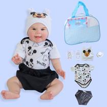 Bebê Reborn Menino Boneco original Realista de Silicone Mickey Pode Dar Banho e Bolsa Maternidade