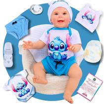 Bebê Reborn Menino Boneco Original Realista de Silicone Pode Dar Banho Roupa Stitch
