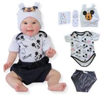 Bebê Reborn Menino Boneco Realista Original de Silicone Pode Dar Banho Roupa Mickey