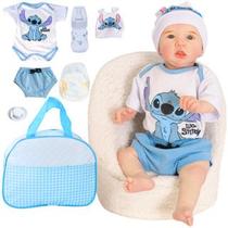 Bebê Reborn Menino Boneco Saskia Stitch Realista Original de Silicone Com Bolsa Maternidade