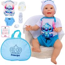Bebê Reborn Menino Boneco Stitch Original Realista de Silicone Kit Bolsa Maternidade