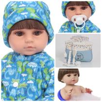 Bebê Reborn Menino Cabelo Castanho Pode Banho + Acessórios Bebê Reborn Menino Cabelo Castanho Pode Banho + Acessórios