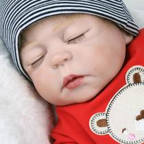 Bebê Reborn Menino Cabelo Fio a Fio Corpo de Silicone Olhos Fechados
