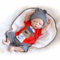 Bebê Reborn Menino Cabelo Fio a Fio Corpo de Silicone Olhos - New Happy