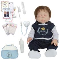 Bebê Reborn Menino Cabelo Fio a Fio Pode Molhar 17 Itens