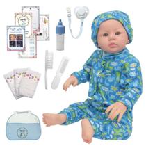 Bebe Reborn Menino Corpo de Silicone Pijama Kit Completo