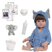 Bebê Reborn Menino Corpo de Vinil Roupão Elefante Fofinho Bebê Reborn Menino Corpo de Vinil Roupão Elefante Fofinho