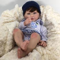 Bebê Reborn Menino Corpo Tecido Olhos Azuis Enxoval