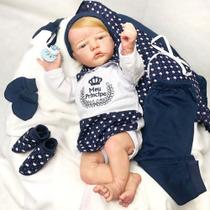 Bebê Reborn Menino Realista Loiro Olhos Verdes Corpo Inteiro Vinil Siliconado 47cm Enxoval PRONTA ENTREGA