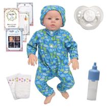 Bebe Reborn Menino Realista Macacão Dino Com Kit Itens