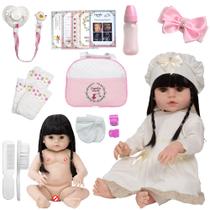 Bebe Reborn Morena Corpo de Vinil + Kit Acessórios Bolsa