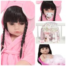 Bebe Reborn Morena Princesa 46cm Saída de Banho + Itens Bebe Reborn Morena Princesa 46cm Saída de Banho + Itens