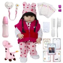 Bebê Reborn Morena Princesa Girafinha Silicone 22 Acessórios