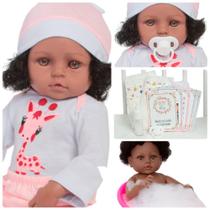 Bebê Reborn Negra com Roupinha Girafinha 100% Vinil