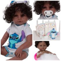 Bebê Reborn Negra Corpo Silicone Pode Banho Stitch Pelúcia Bebê Reborn Negra Corpo Silicone Pode Banho Stitch Pelúcia