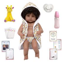 Bebe Reborn Negra Linda Girafa Roupão Enxoval 13 Acessórios