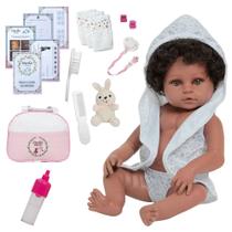Bebê Reborn Negra Princesa Roupão Coelhinho Pelúcia Fofa Bebê Reborn Negra Princesa Roupão Coelhinho Pelúcia Fofa
