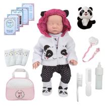 Bebê Reborn Panda Realista com Roupinha Pelúcia Fraldas Bebê Reborn Panda Realista com Roupinha Pelúcia Fraldas