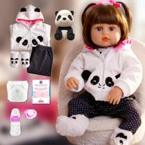 Bebê Reborn Pandinha Boneca Silicone Menina Pode Dar Banho