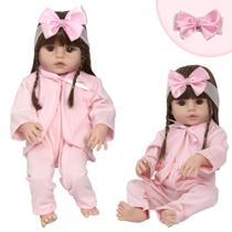 Bebe Reborn Princesa Laura Cabelo Grande Roupinha Pagão Rosa