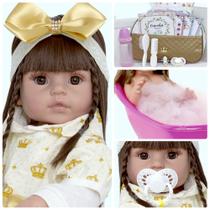 Bebê Reborn Princesa Realista de Silicone 15 Itens Original - Cegonha Reborn Dolls