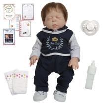 Bebê Reborn Príncipe 43cm Cabelo Fio A Fio Fofinho Dormindo