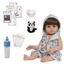 Bebe Reborn Príncipe Cabelo Castanho 100% Vinil Roupão Panda Bebe Reborn Príncipe Cabelo Castanho 100% Vinil Roupão Panda