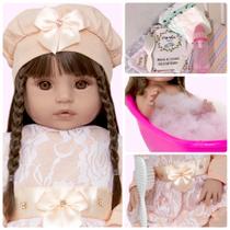 Bebê Reborn Real de Silicone Menina Roupa Salmão e Enxoval