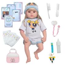 Bebê Reborn Realista 100% Silicone Cabelo Loiro Kit Completo