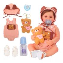 Bebê Reborn Realista Brastoy Boneca de Silicone Kit Conjunto de Roupa Chupeta Mamadeira e Pelúcia Original Completo