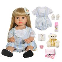 Bebê Reborn Realista Brastoy Boneca ou Boneco Silicone Kit Conjunto de Roupa Chupeta Mamadeira e Pelúcia Original Completo