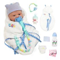 Bebê Reborn Realista Brastoy Boneca ou Boneco Silicone Kit Conjunto de Roupa Chupeta Mamadeira e Pelúcia Original Completo