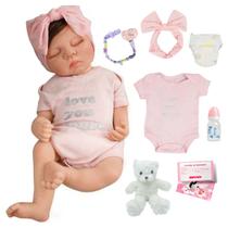 Bebê Reborn Realista Brastoy Boneca ou Boneco Silicone Kit Conjunto de Roupa Chupeta Mamadeira e Pelúcia Original Completo