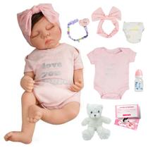 Bebê Reborn Realista Brastoy Boneca ou Boneco Silicone Kit Conjunto de Roupa Chupeta Mamadeira e Pelúcia Original Completo