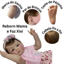 Bebe Reborn Realista Cabelo Fio a Fio, Mama e Faz Xixi, Altura 50cm, Pode Tomar Banho, Enxoval Completo com 16 Itens