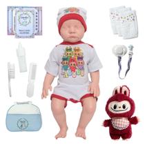 Bebe Reborn Realista Careca Roupa Labubu Bolsa Pelúcia